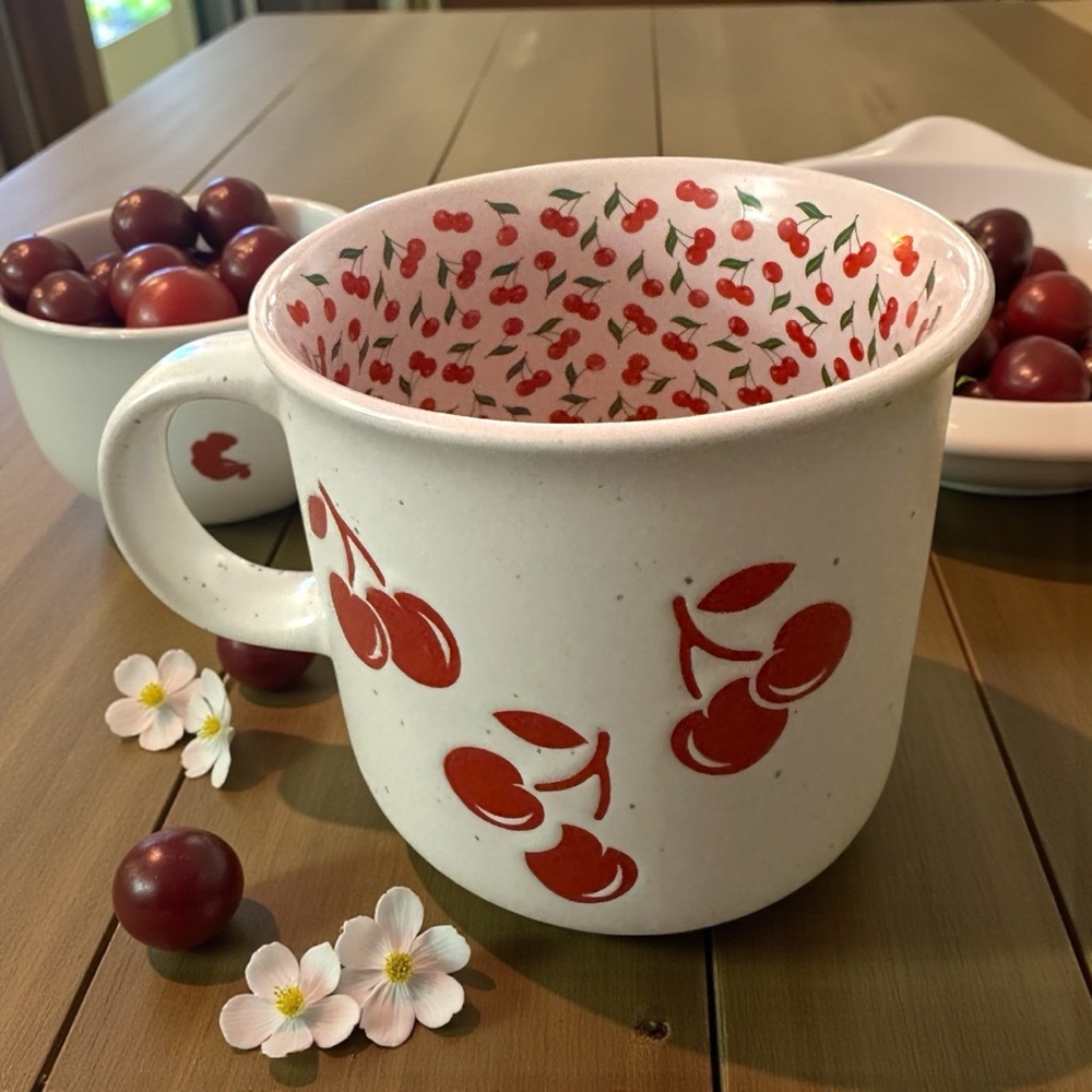 Seeds & Sunshine‎ is Cherry Print Ceramic Mug New